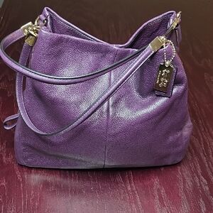 Coach Purple Pebbled Leather Shoulder Hobo with Gold Hardware
